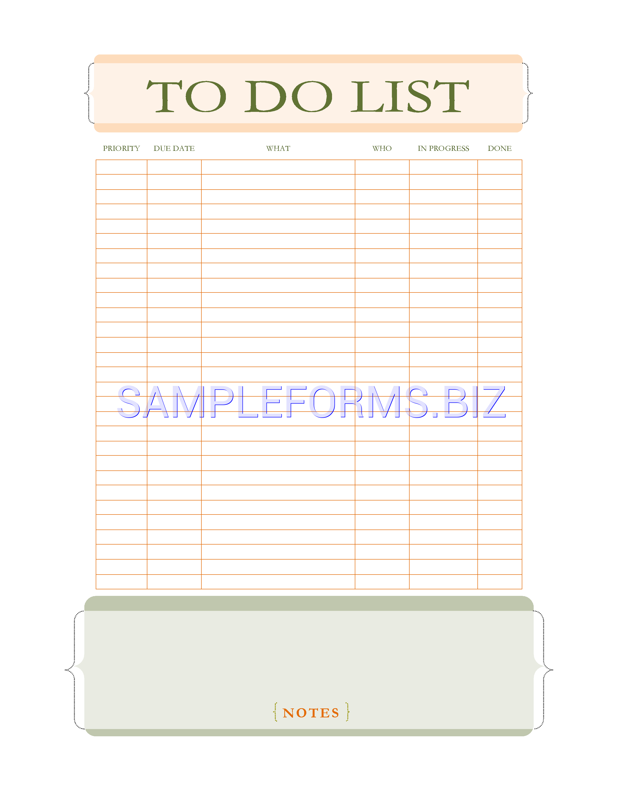 Preview free downloadable To Do List (With Notes) in PDF (page 1)